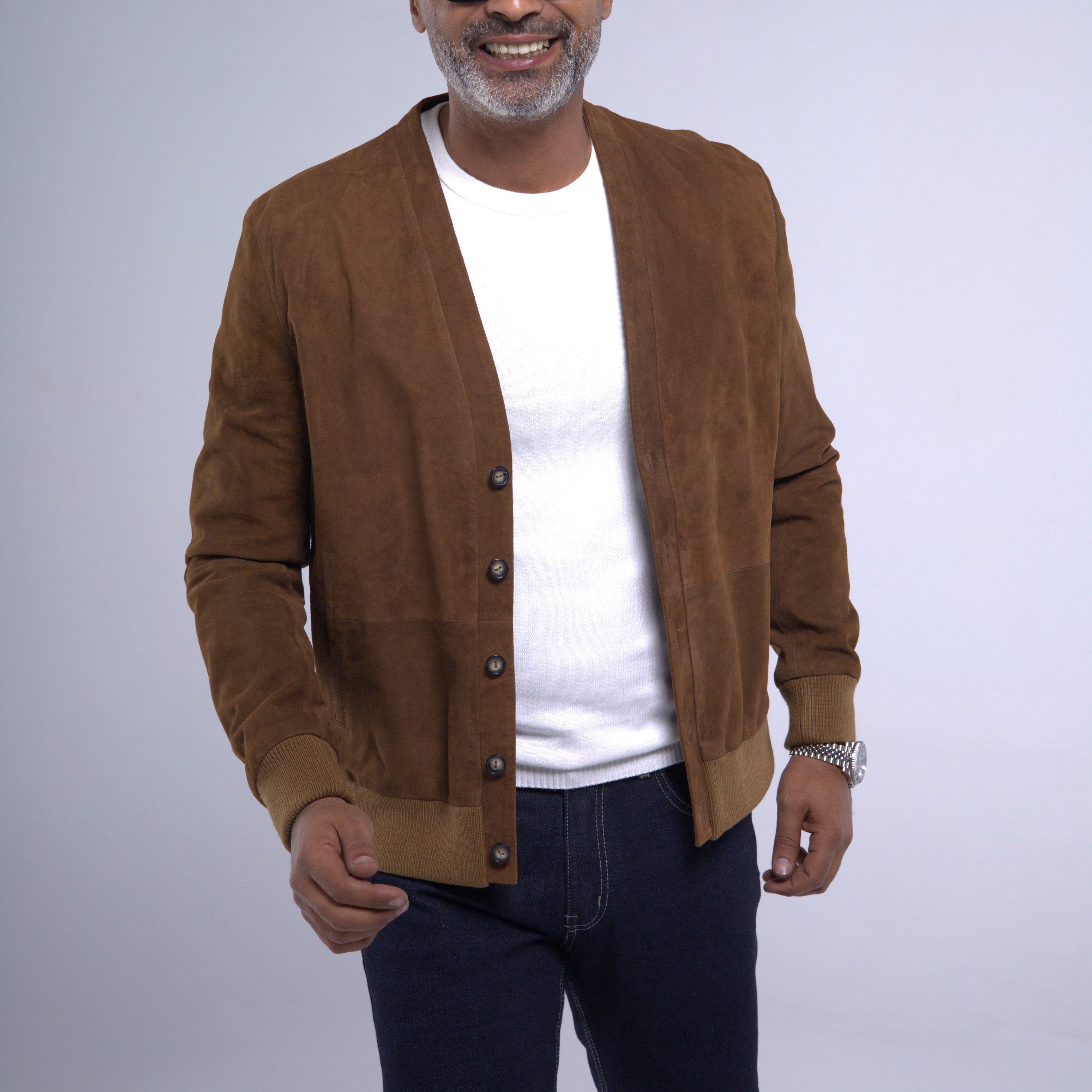 Goatskin Ribbed  Suede Cardigan