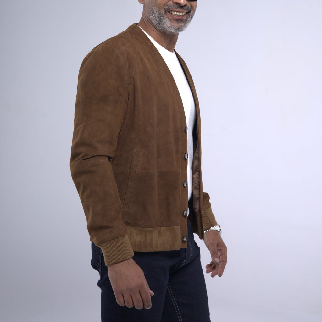 Goatskin Ribbed  Suede Cardigan