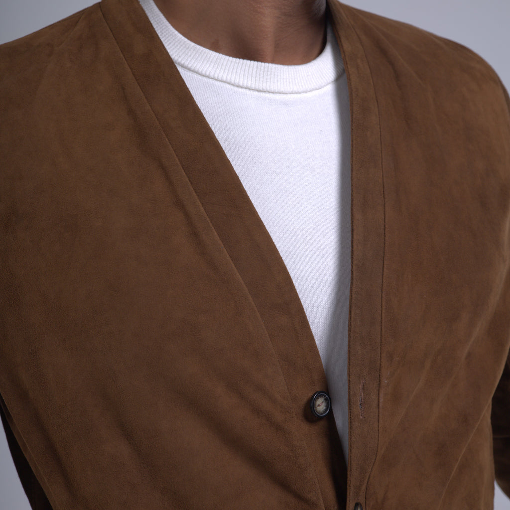 Goatskin Ribbed  Suede Cardigan
