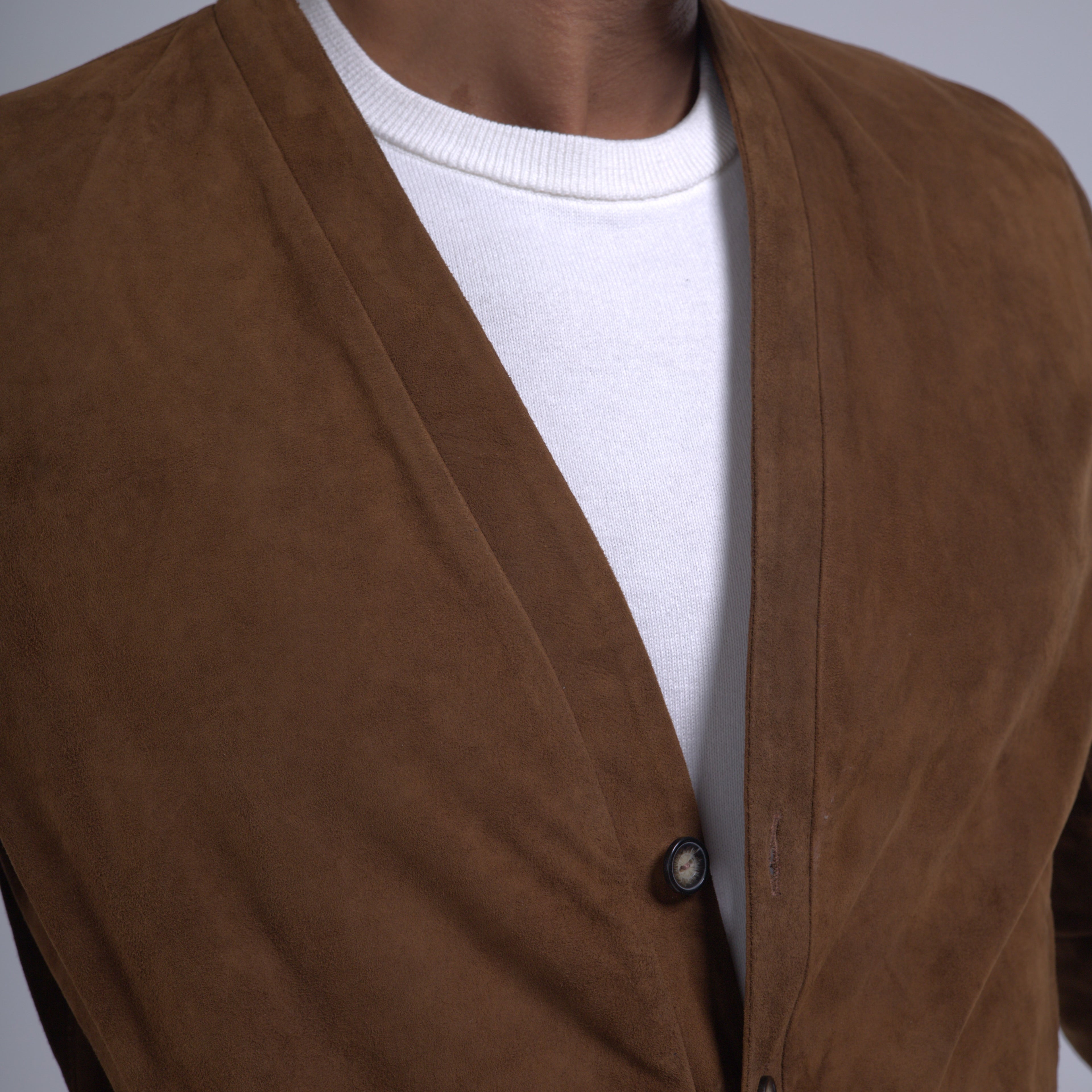 Goatskin Ribbed  Suede Cardigan