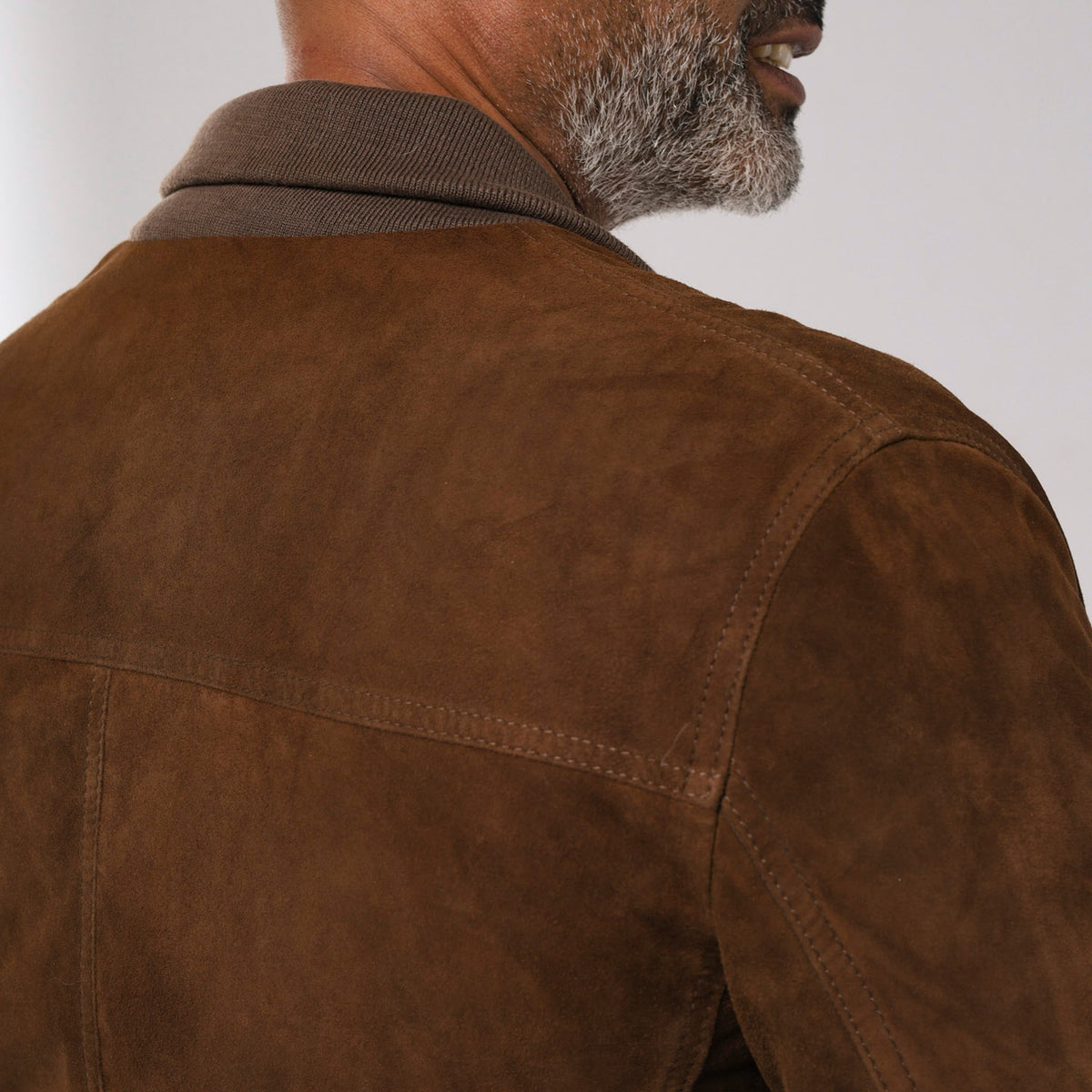 Marrakesh men's tan goat suede jacket with cardigan collar and chest pockets