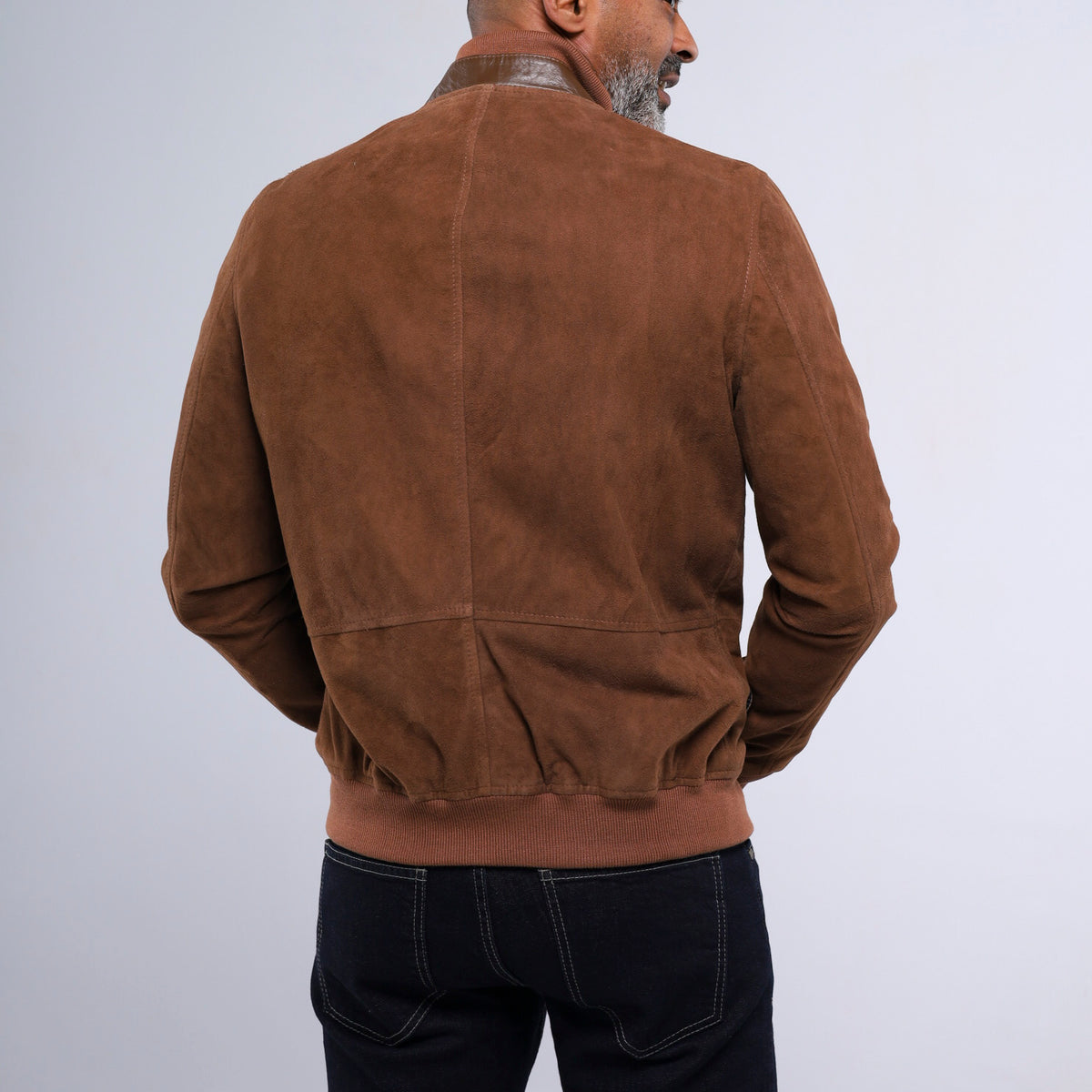 Pilot men's cognac goat suede bomber jacket with button stand collar