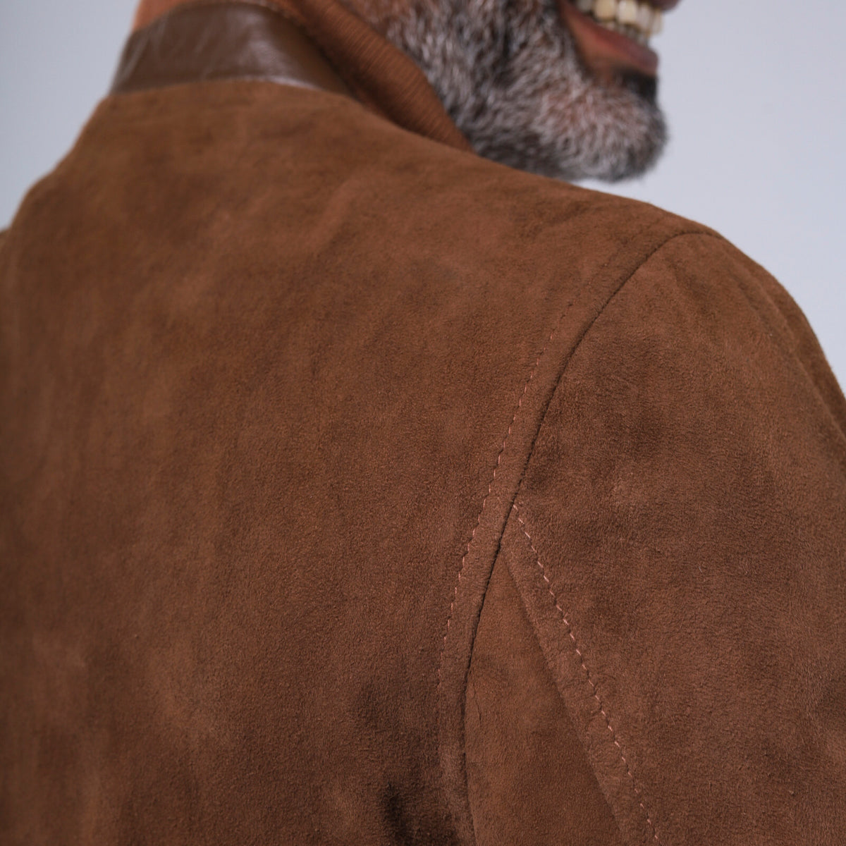 Pilot men's cognac goat suede bomber jacket with button stand collar