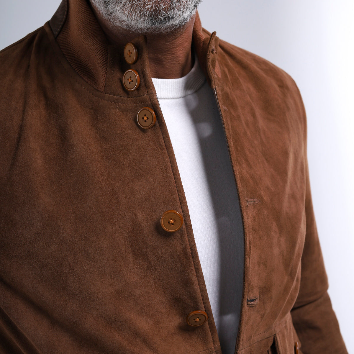 Pilot men's cognac goat suede bomber jacket with button stand collar