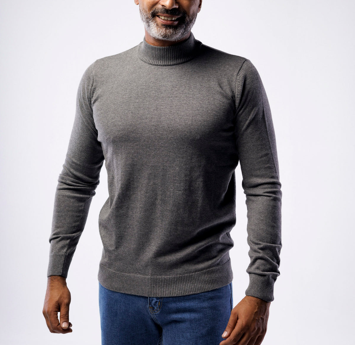 Cotton Knitted Double-Layer Mock Neck Sweater