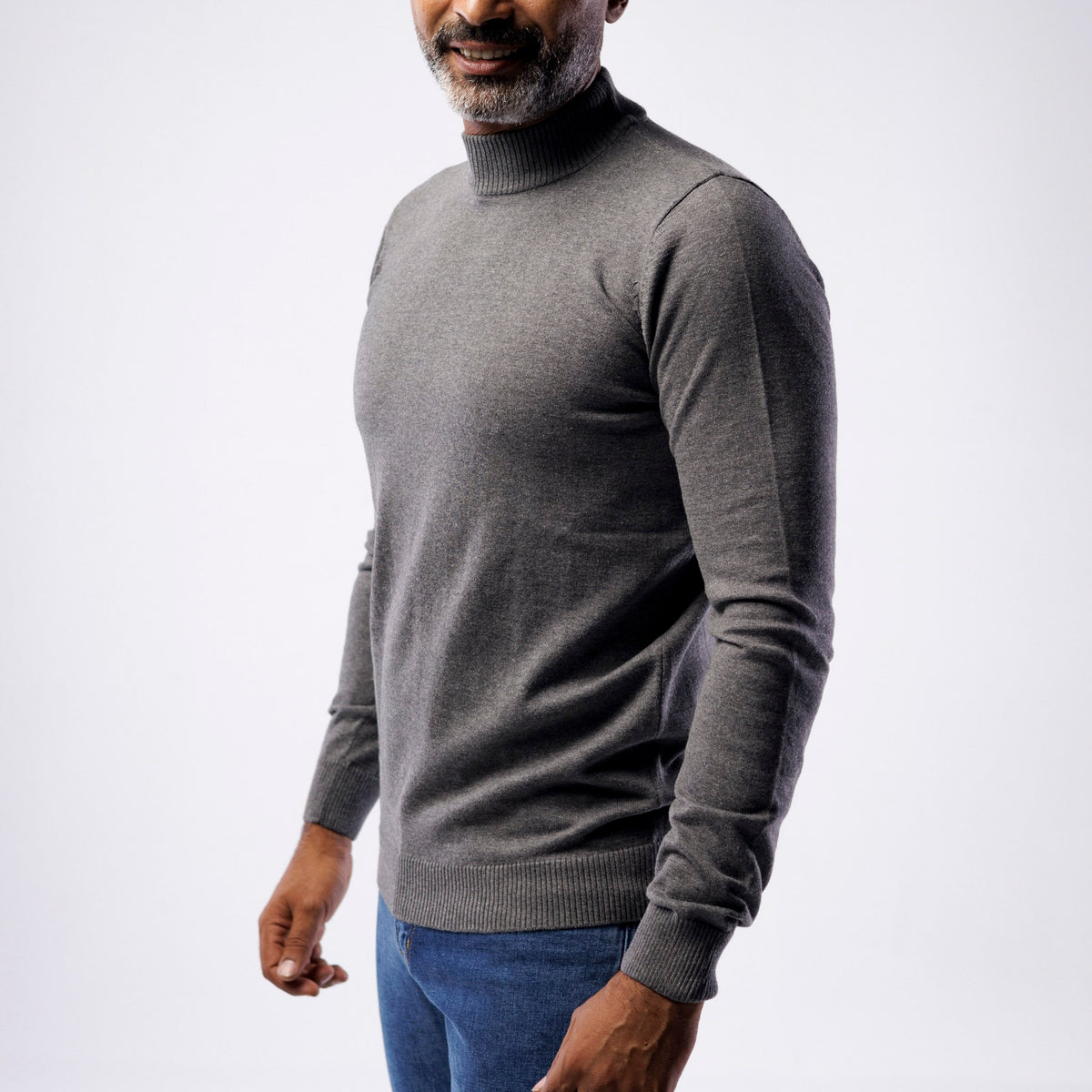 Cotton Knitted Double-Layer Mock Neck Sweater