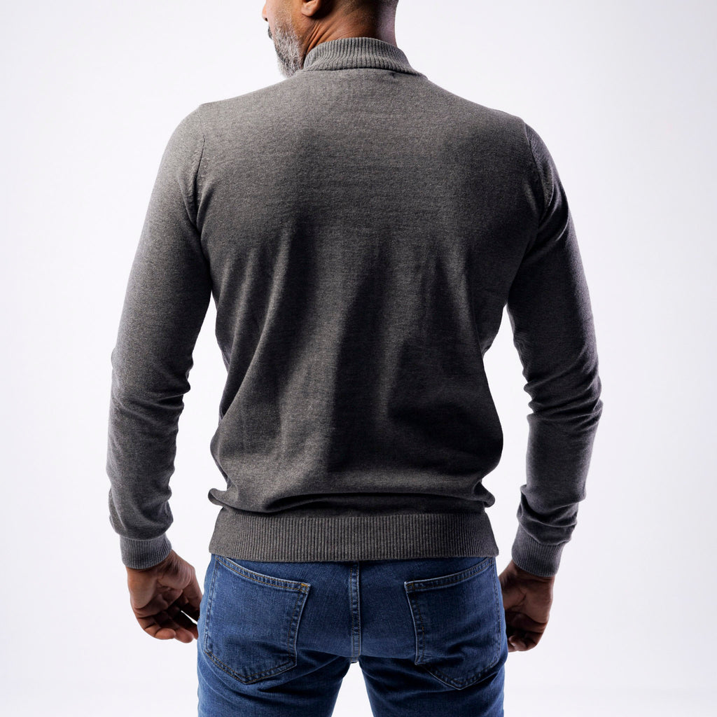 Cotton Knitted Double-Layer Mock Neck Sweater