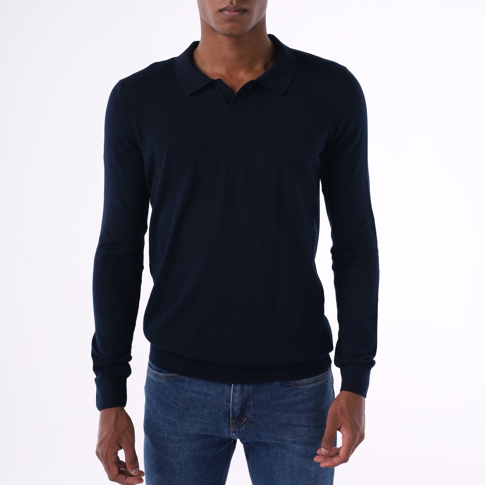 Knitted V-Neck Long-Sleeve Polo