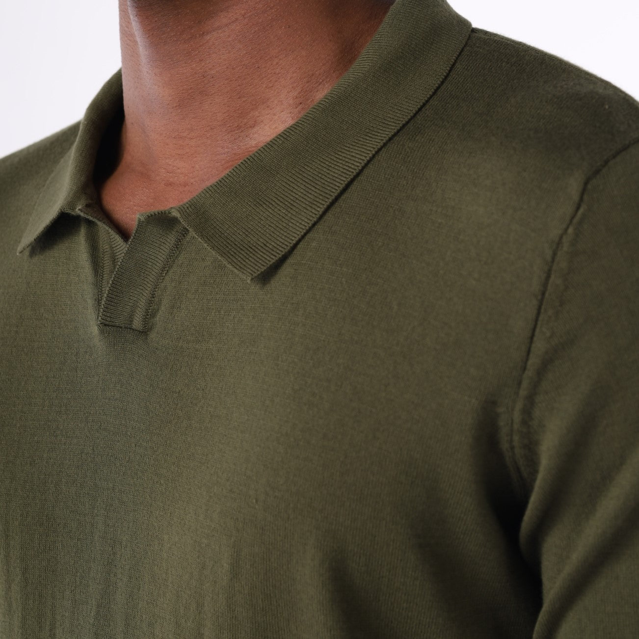 Knitted V-Neck Long-Sleeve Polo