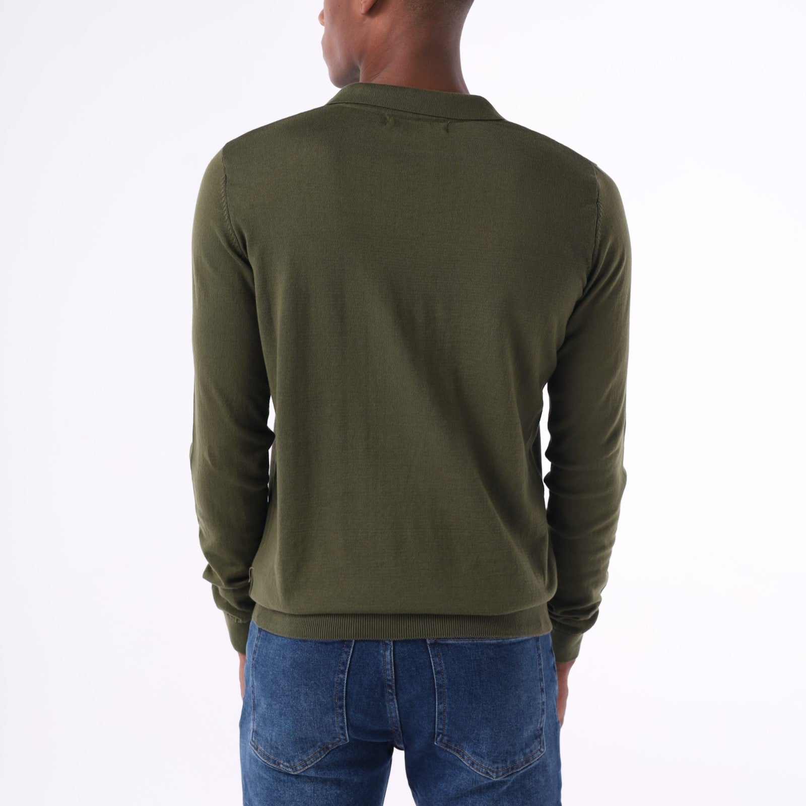 Knitted V-Neck Long-Sleeve Polo