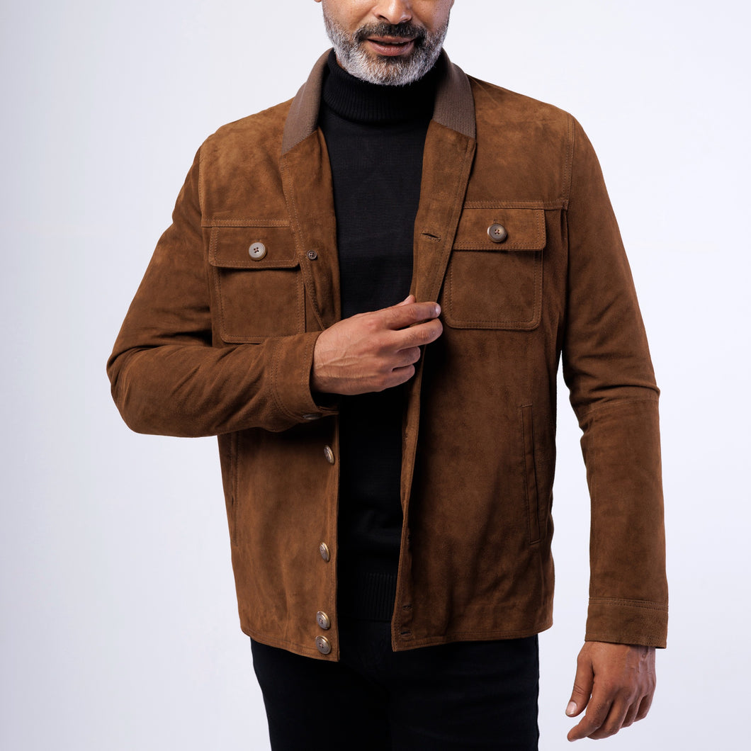 GOAT SUEDE SHAWL COLLAR CARDIGAN