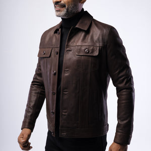 LAMB LEATHER RUGGED TRUCKER JACKET