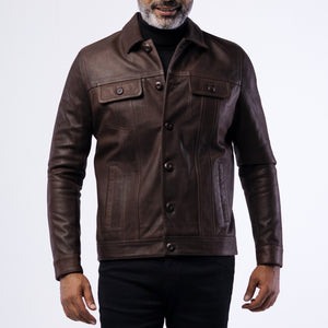 LAMB LEATHER RUGGED TRUCKER JACKET