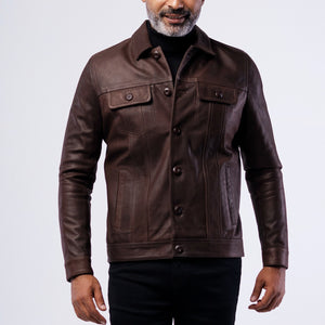 LAMB LEATHER RUGGED TRUCKER JACKET