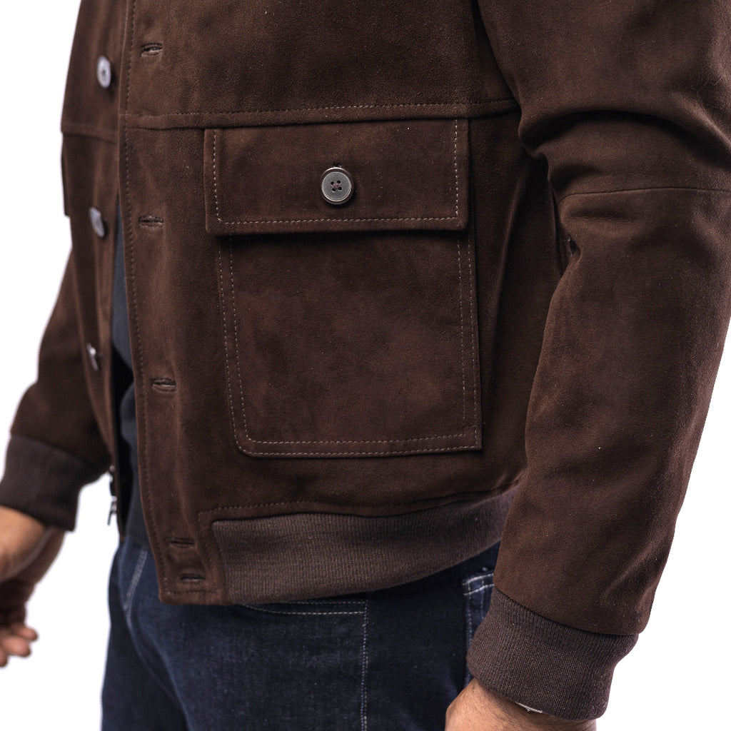Brown jacket with a pocket on a white background