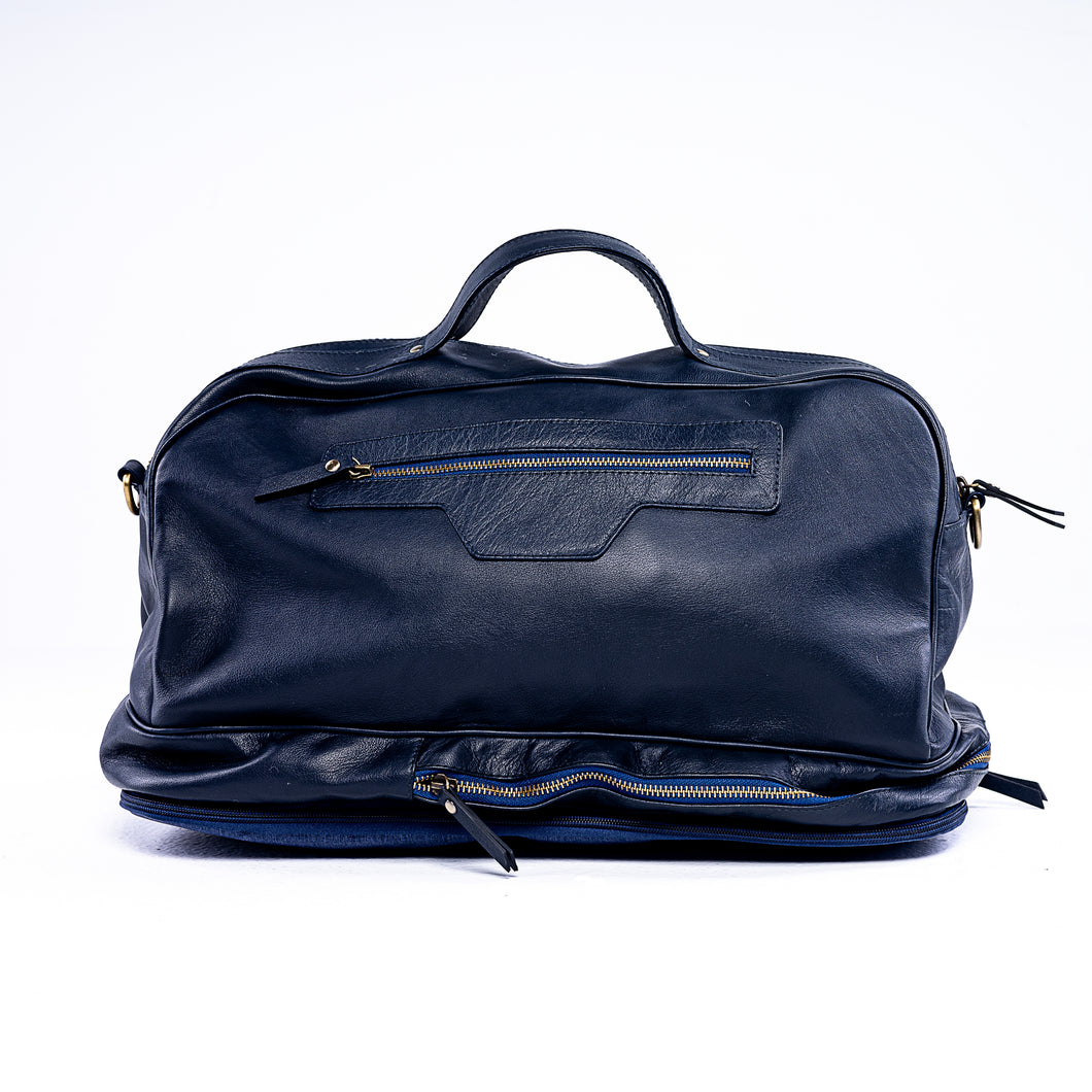 Calf Leather Duffle Bag - Navy