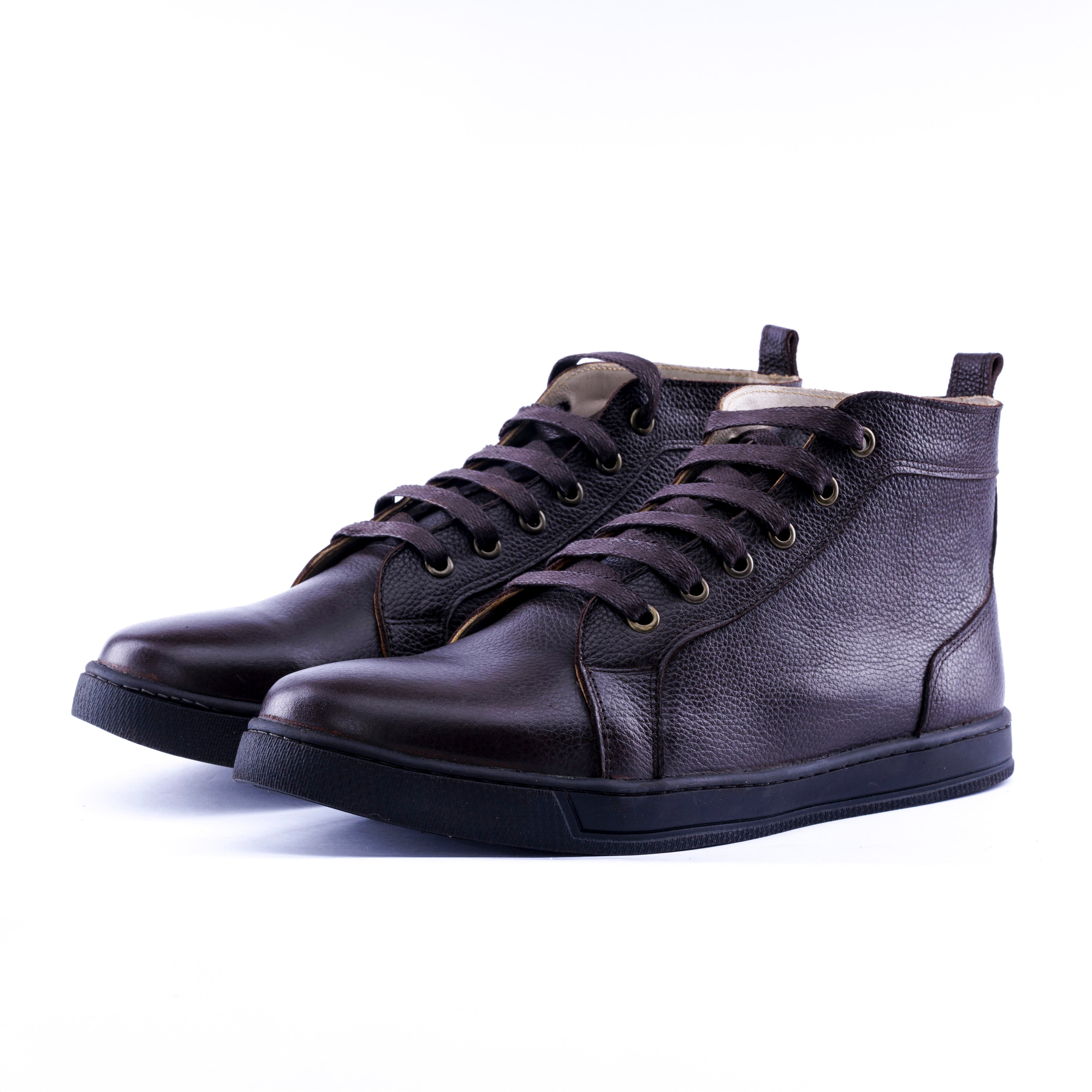 Calf Grain Leather High Top Sneaker