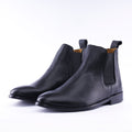 Men's classic black calfskin leather Chelsea boot with stacked hybrid sole