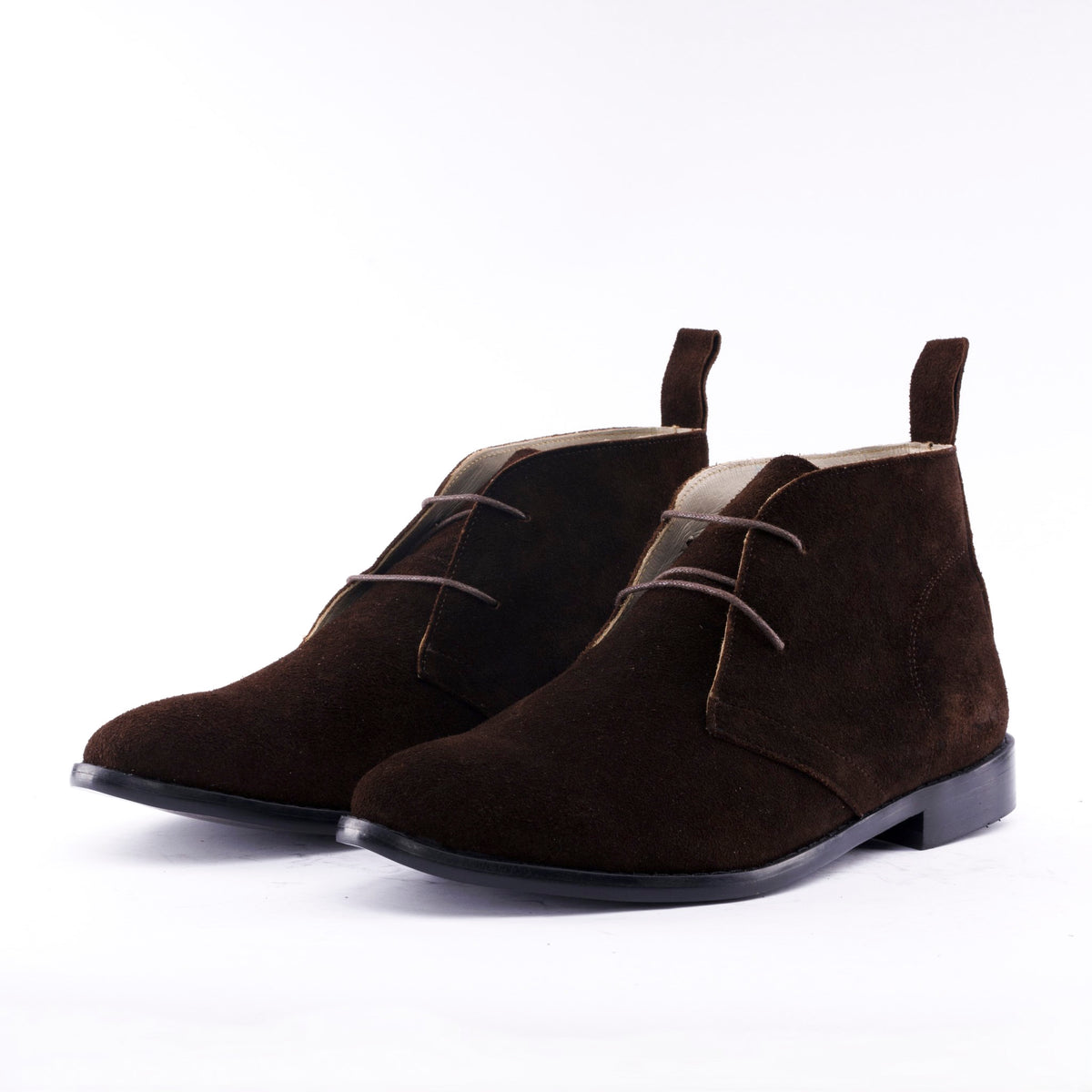 Men's chocolate brown calfskin suede Chukka boot with stacked hybrid sole