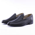 Men's black grained cowhide leather slip-on loafer with stacked hybrid sole