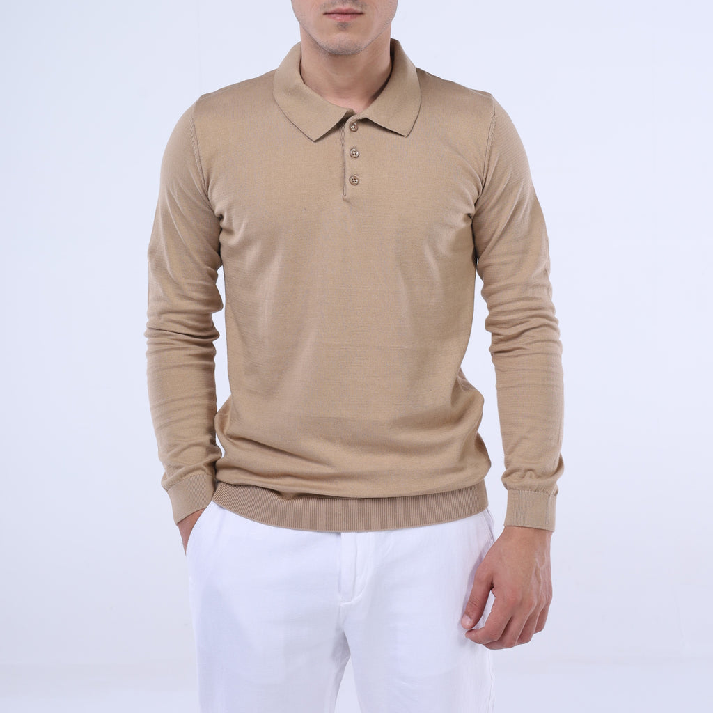 Cotton Knit Long-Sleeve Polo