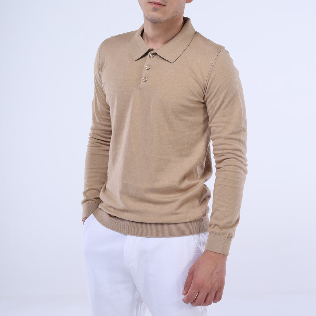 Cotton Knit Long-Sleeve Polo