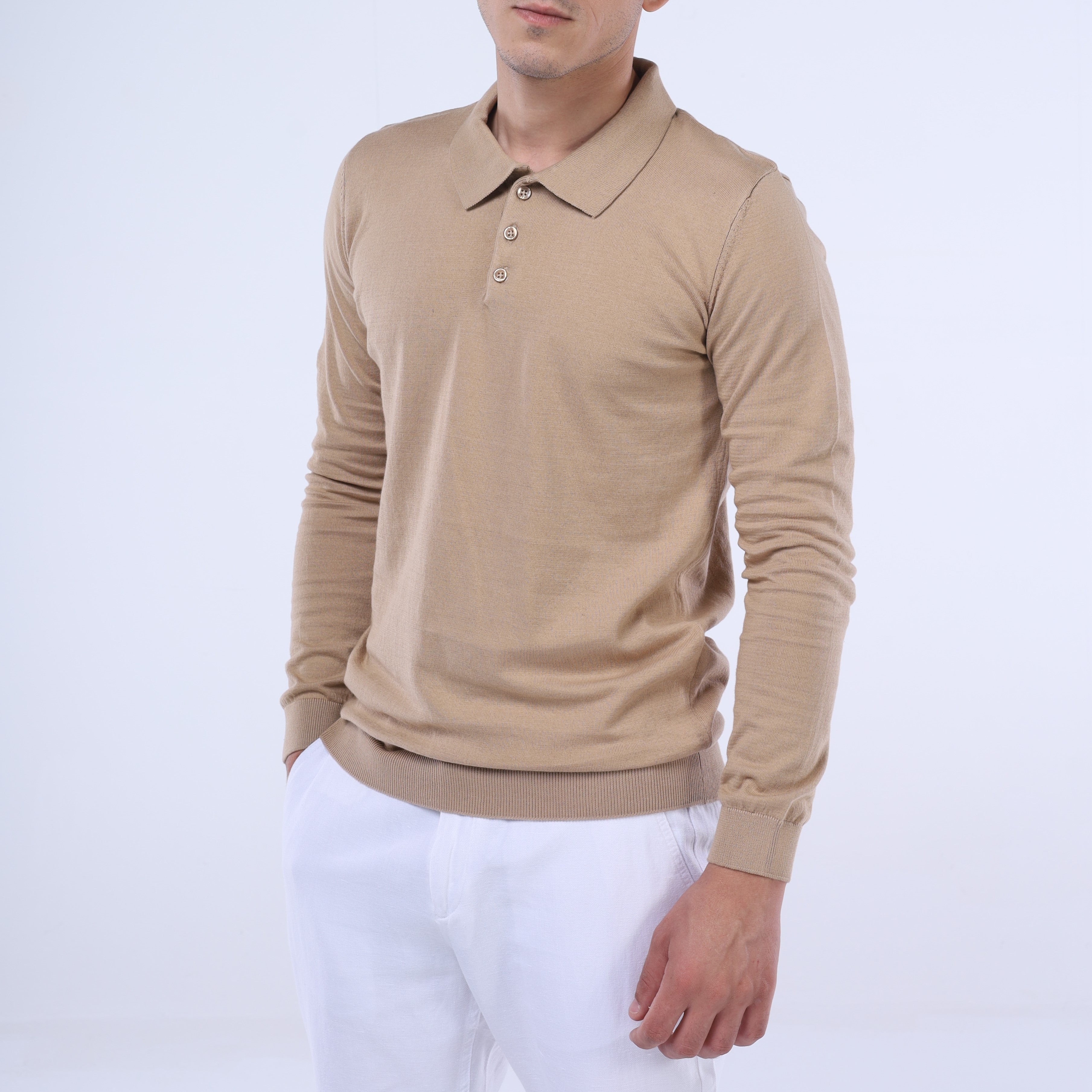 قميص بولو محبوك بأكمام طويلة من SOLID