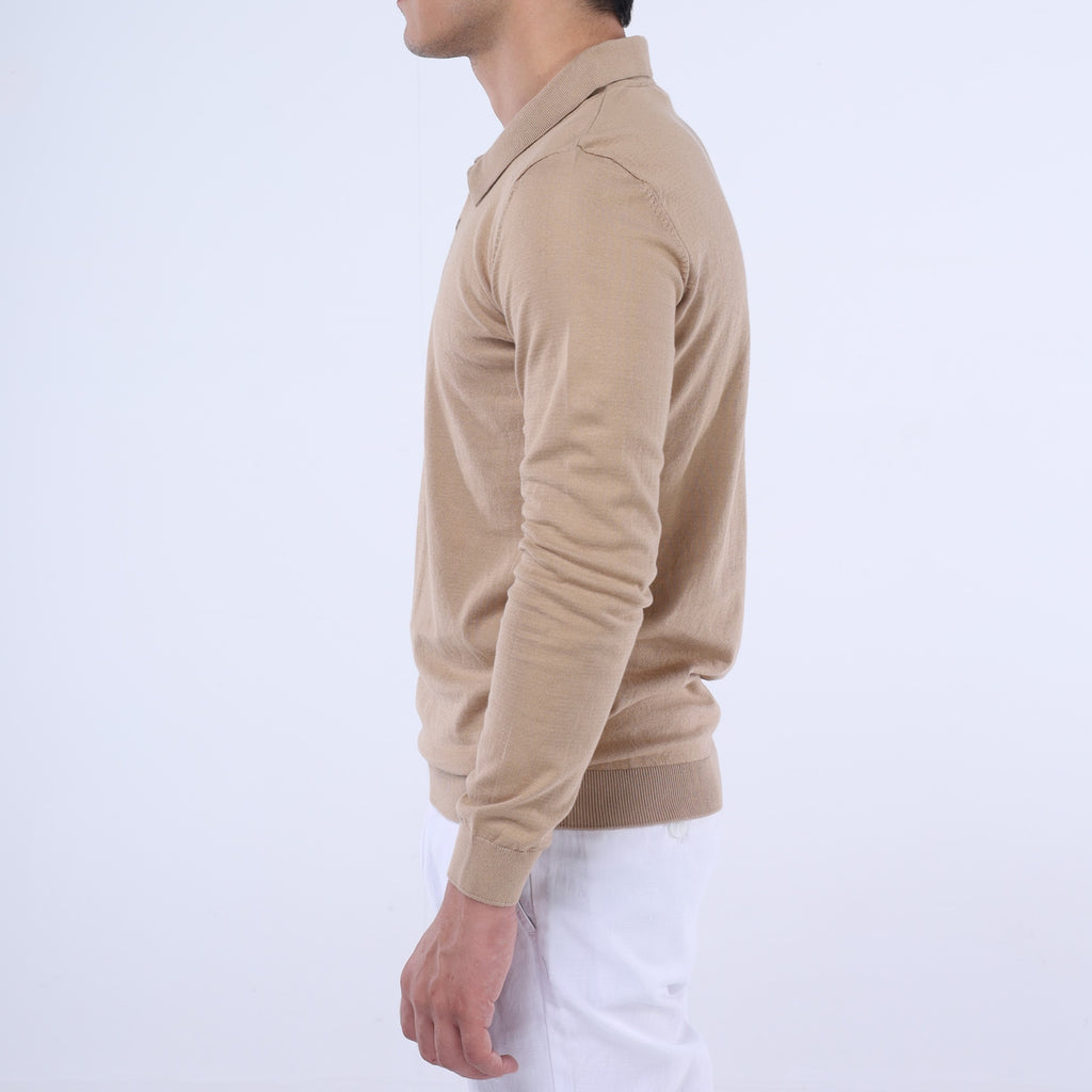 Cotton Knit Long-Sleeve Polo