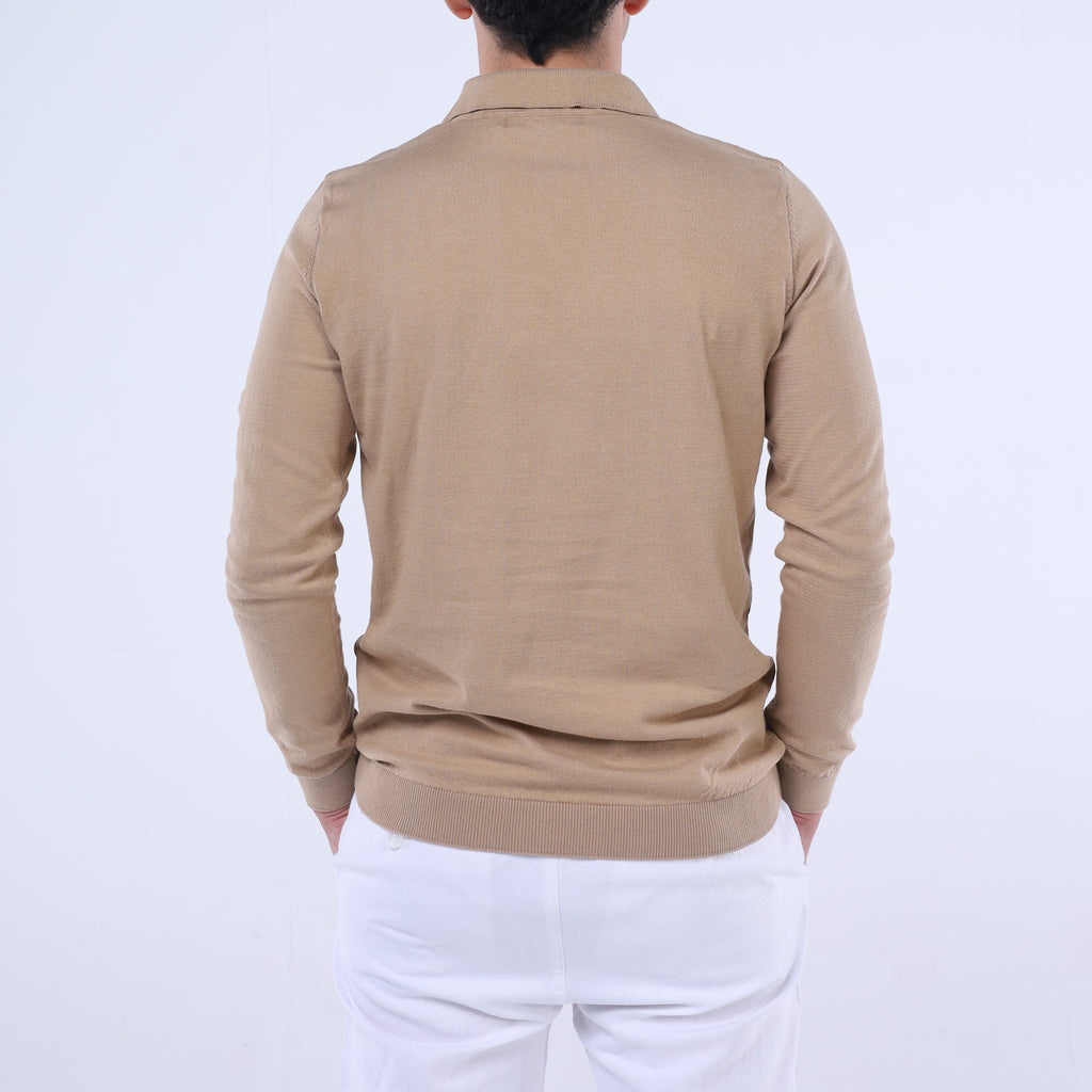 Cotton Knit Long-Sleeve Polo