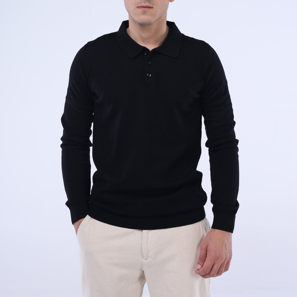 Cotton Knit Long-Sleeve Polo