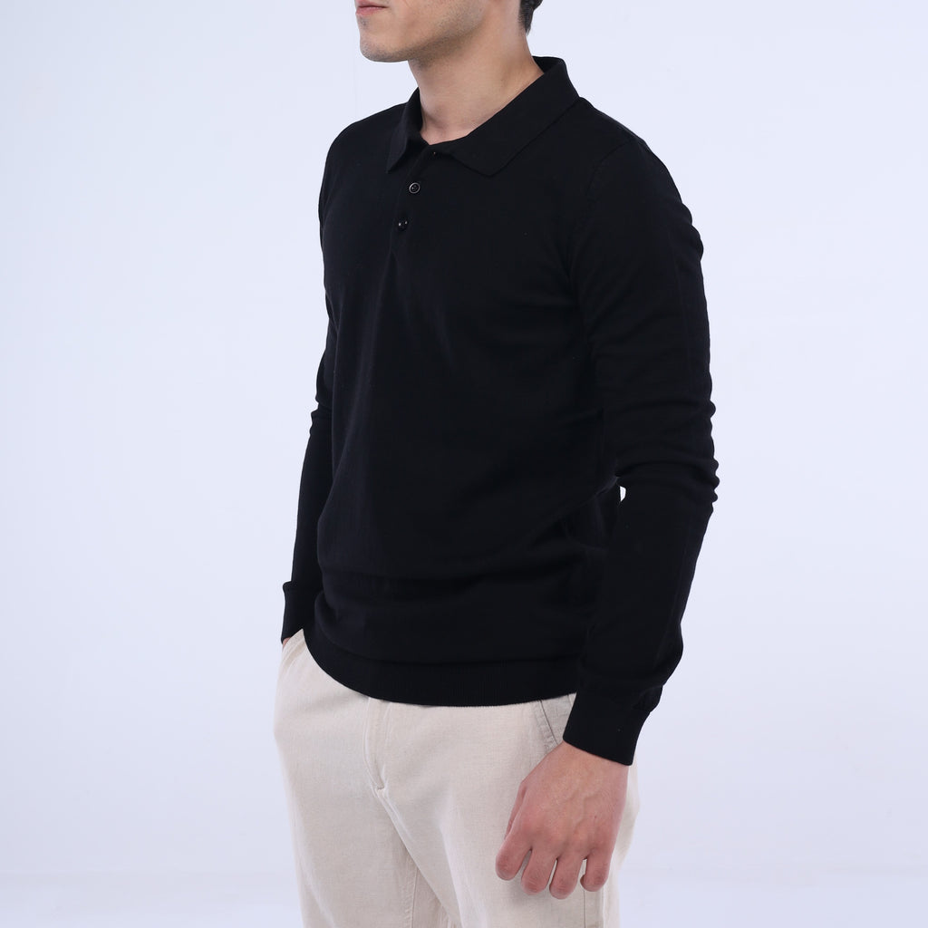 Cotton Knit Long-Sleeve Polo