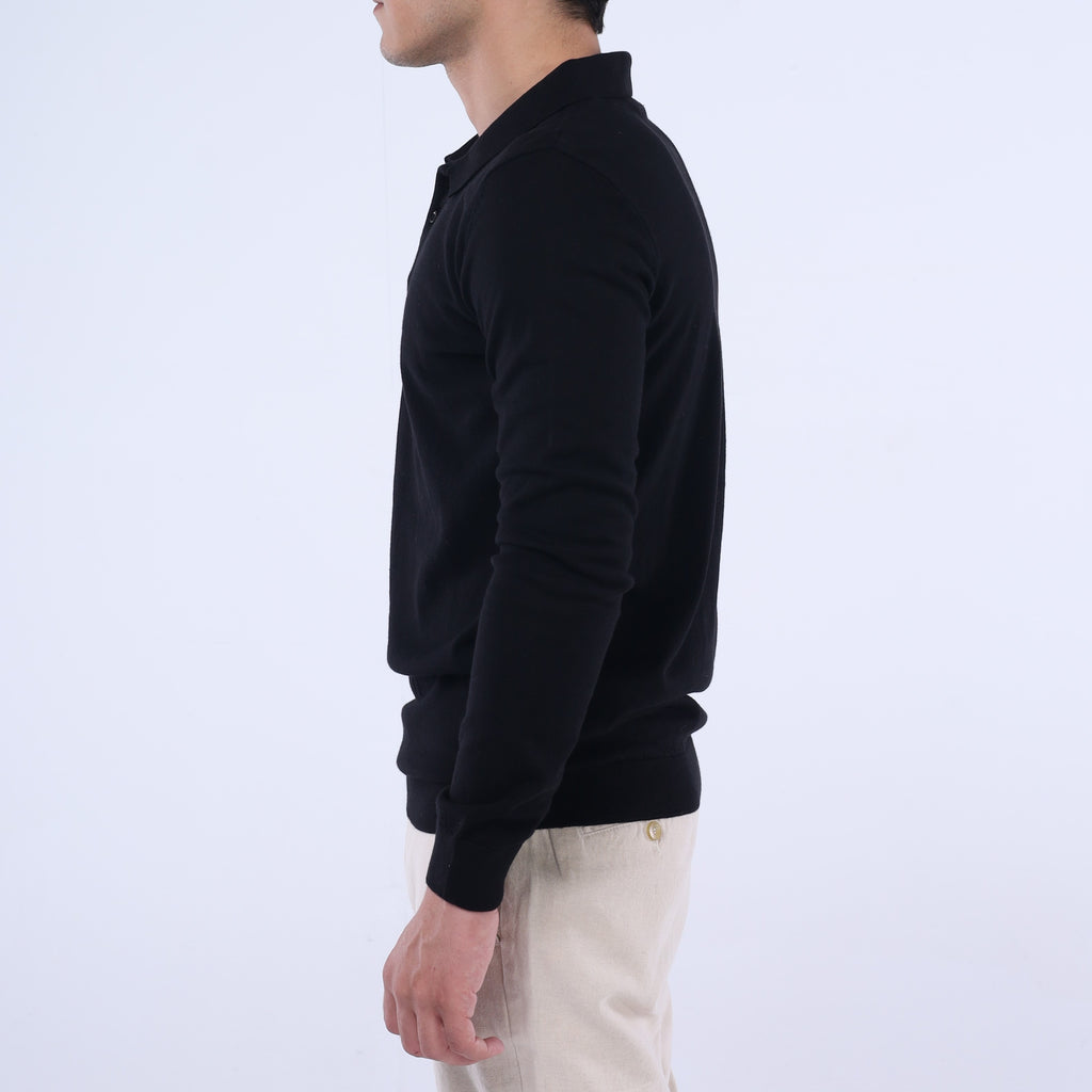 Cotton Knit Long-Sleeve Polo