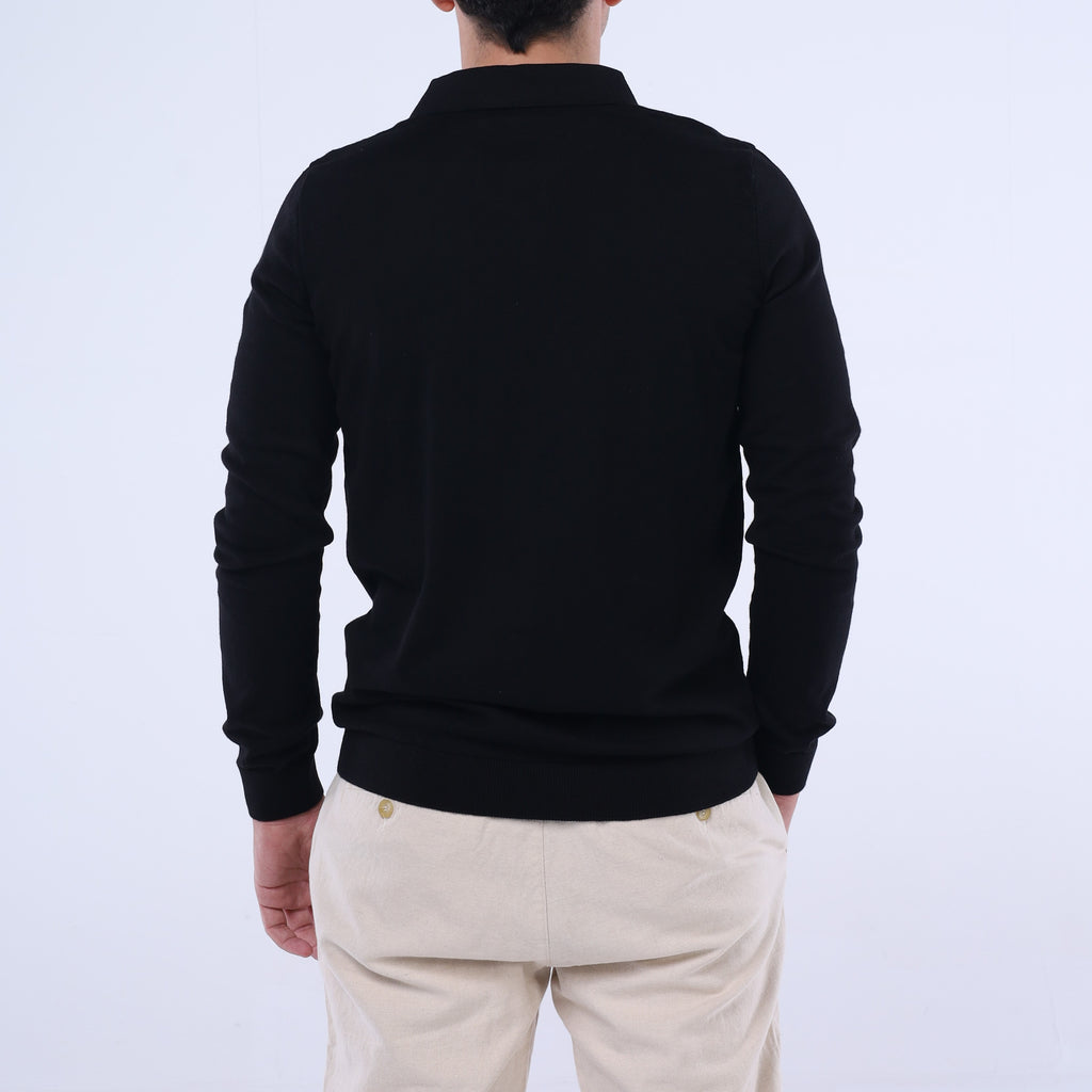 Cotton Knit Long-Sleeve Polo