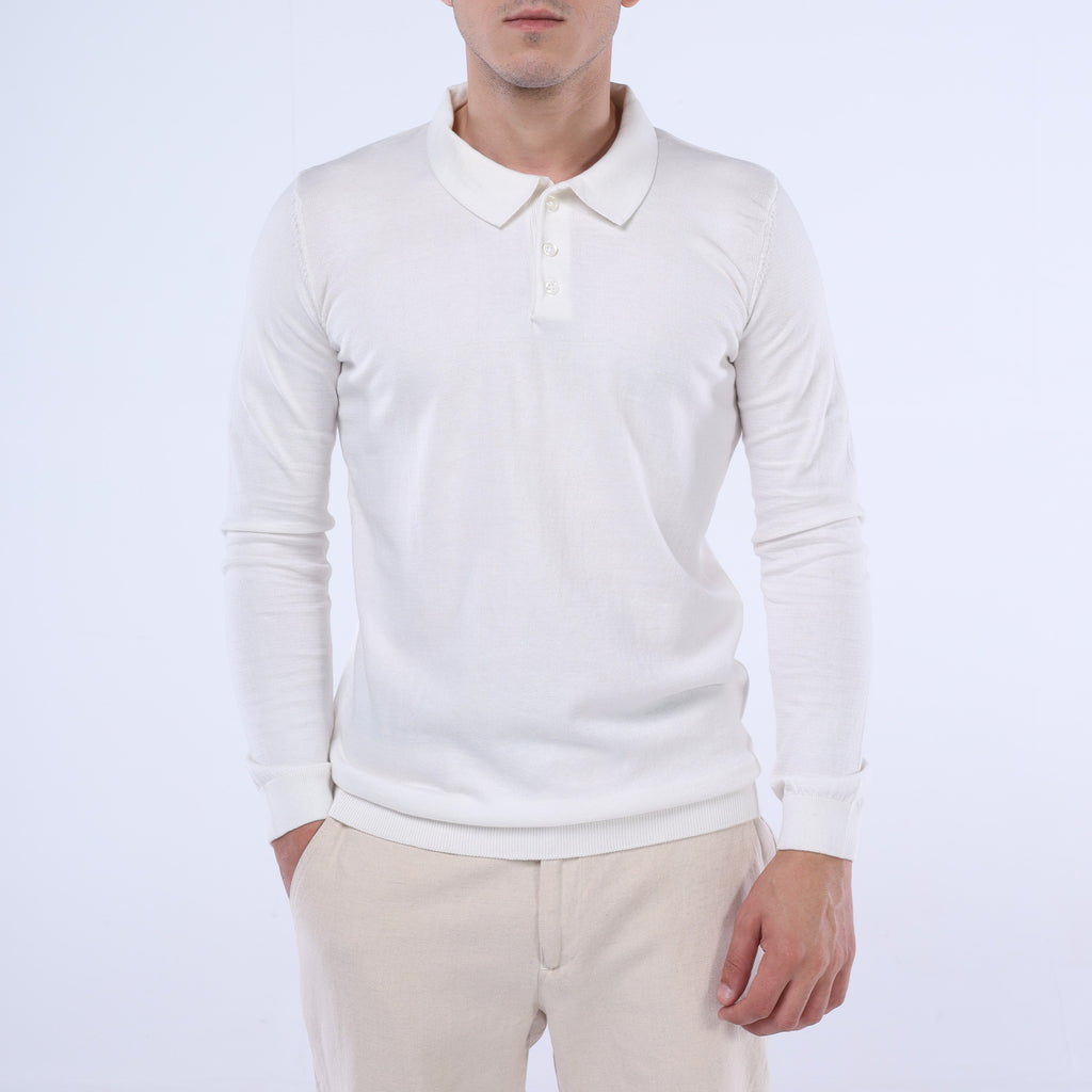 Cotton Knit Long-Sleeve Polo
