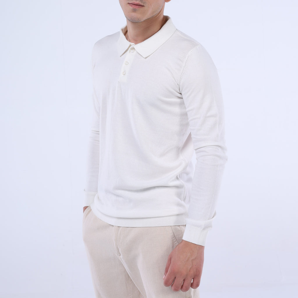 Cotton Knit Long-Sleeve Polo