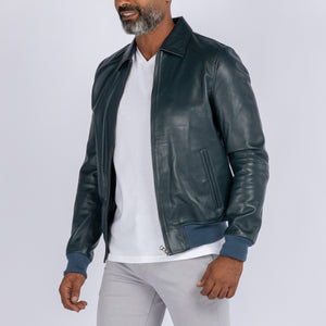 LAMB LEATHER COLLAR BOMBER JACKET