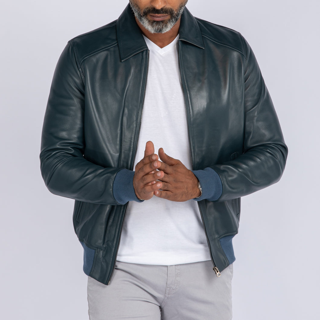 LAMB LEATHER COLLAR BOMBER JACKET