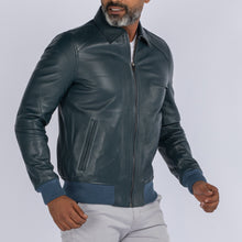 Load image into Gallery viewer, LAMB LEATHER COLLAR BOMBER JACKET
