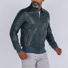 Load image into Gallery viewer, LAMB LEATHER COLLAR BOMBER JACKET
