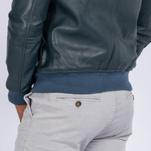 Load image into Gallery viewer, LAMB LEATHER COLLAR BOMBER JACKET
