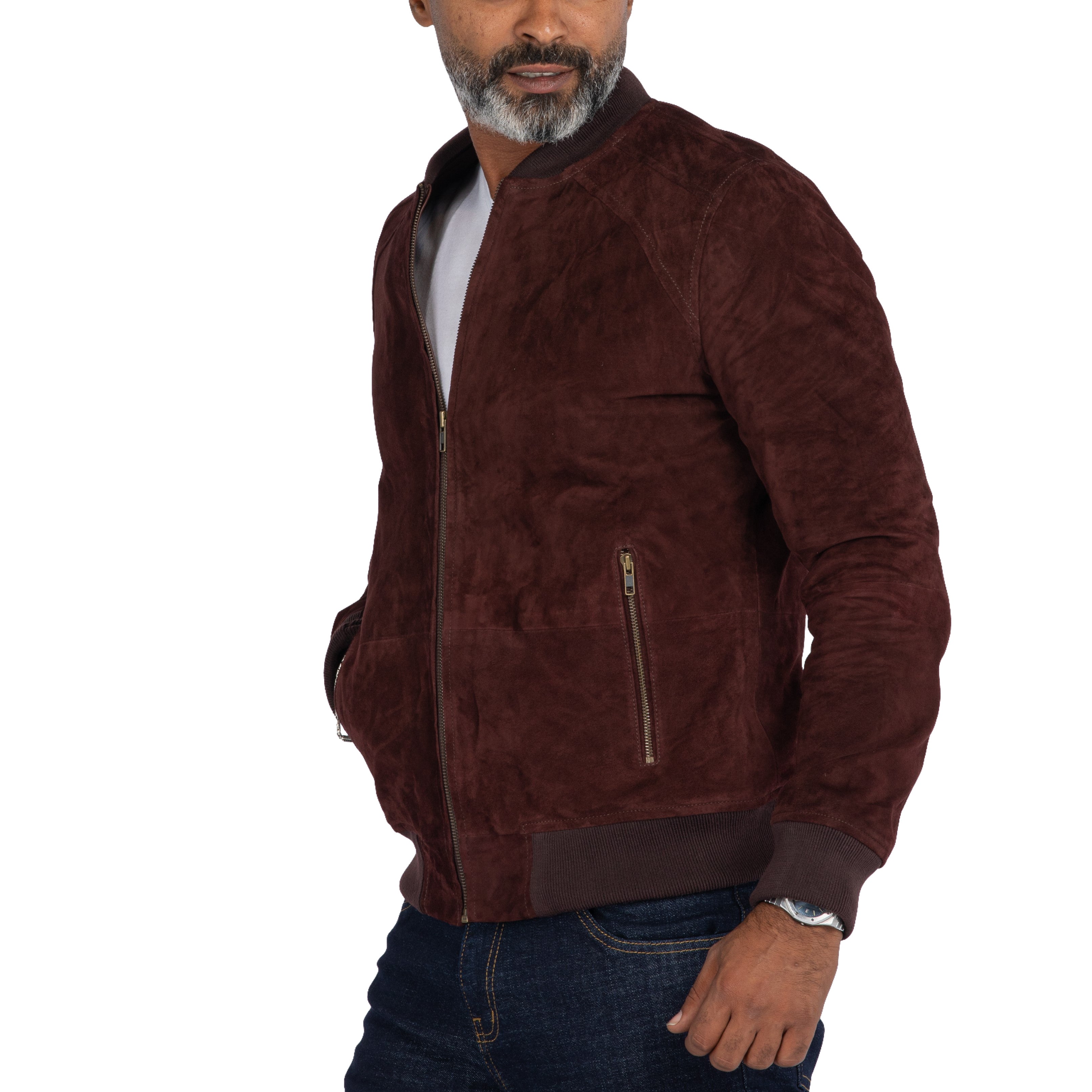 ذا أفينيو – جاكيت بومبر بسحاب من جلد الغزال