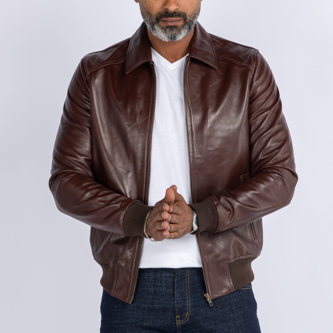 LAMB LEATHER COLLAR BOMBER JACKET