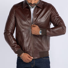 Load image into Gallery viewer, LAMB LEATHER COLLAR BOMBER JACKET
