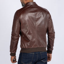 Load image into Gallery viewer, LAMB LEATHER COLLAR BOMBER JACKET
