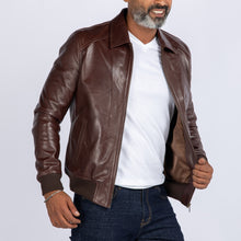 Load image into Gallery viewer, LAMB LEATHER COLLAR BOMBER JACKET
