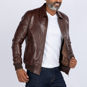 LAMB LEATHER COLLAR BOMBER JACKET