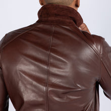 Load image into Gallery viewer, LAMB LEATHER COLLAR BOMBER JACKET
