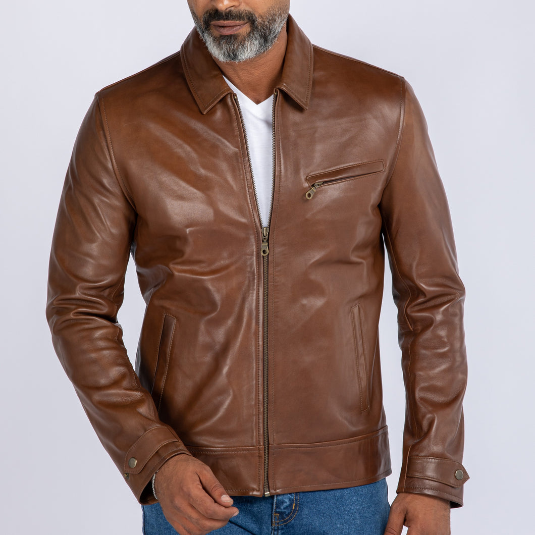 LAMB LEATHER CLASSIC COLLAR JACKET