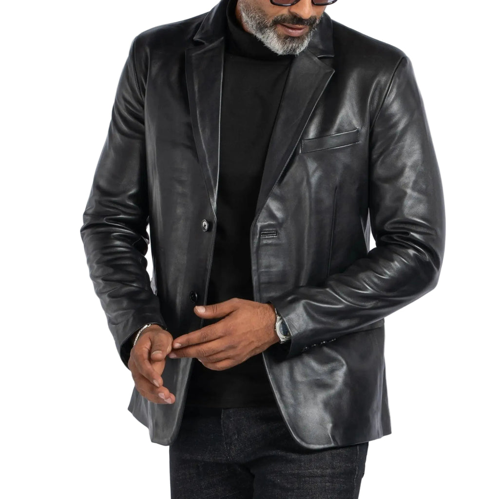 LAMB LEATHER SLIM FIT BLAZER SOLID essentials