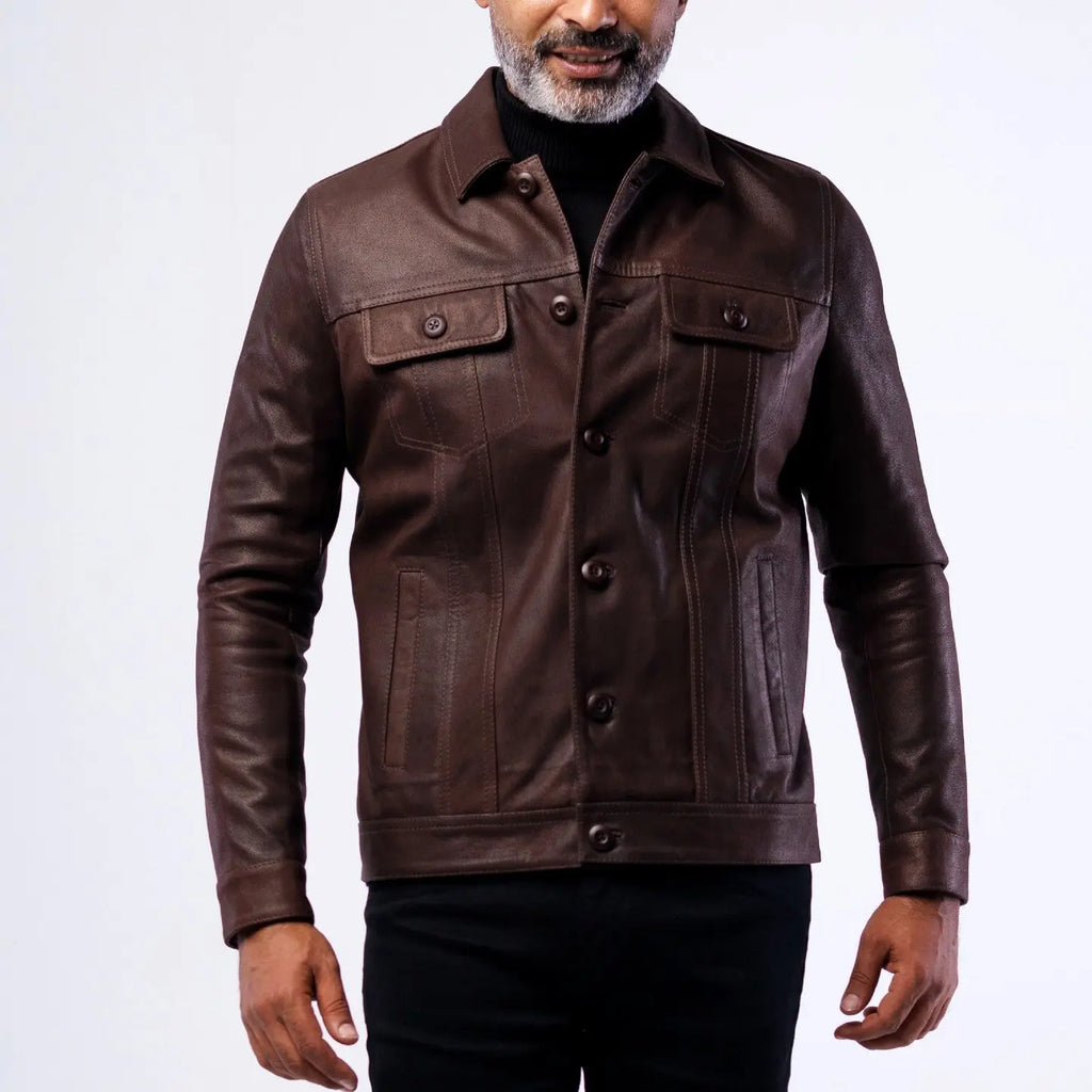 LAMBSKIN RUGGED TRUCKER JACKET SOLID essentials